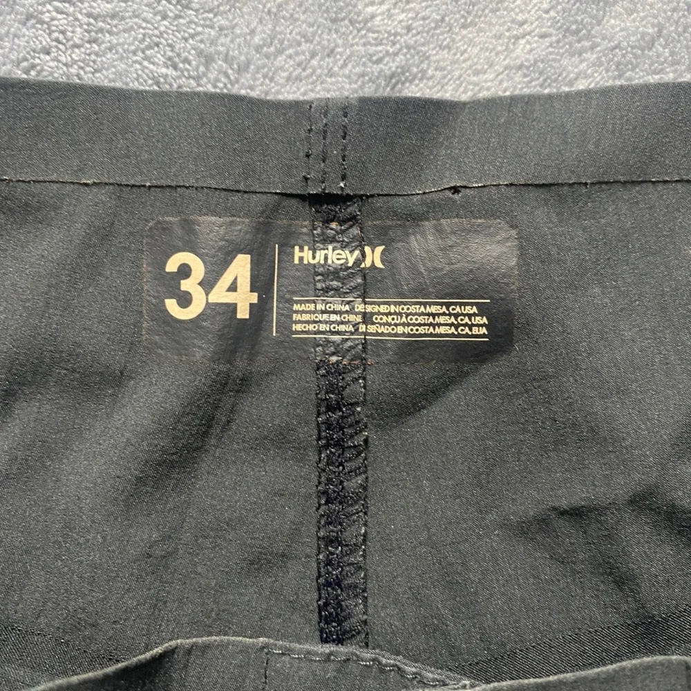 Hurley Phantom Board Shorts Mens 34 Black Striped Performance Swim Trunks Zipper